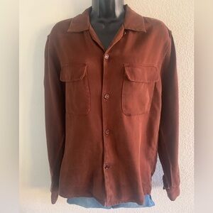 Sandro Paris Chocolate Brown Button Up Shirt Women's S Long Sleeve Flap Pockets